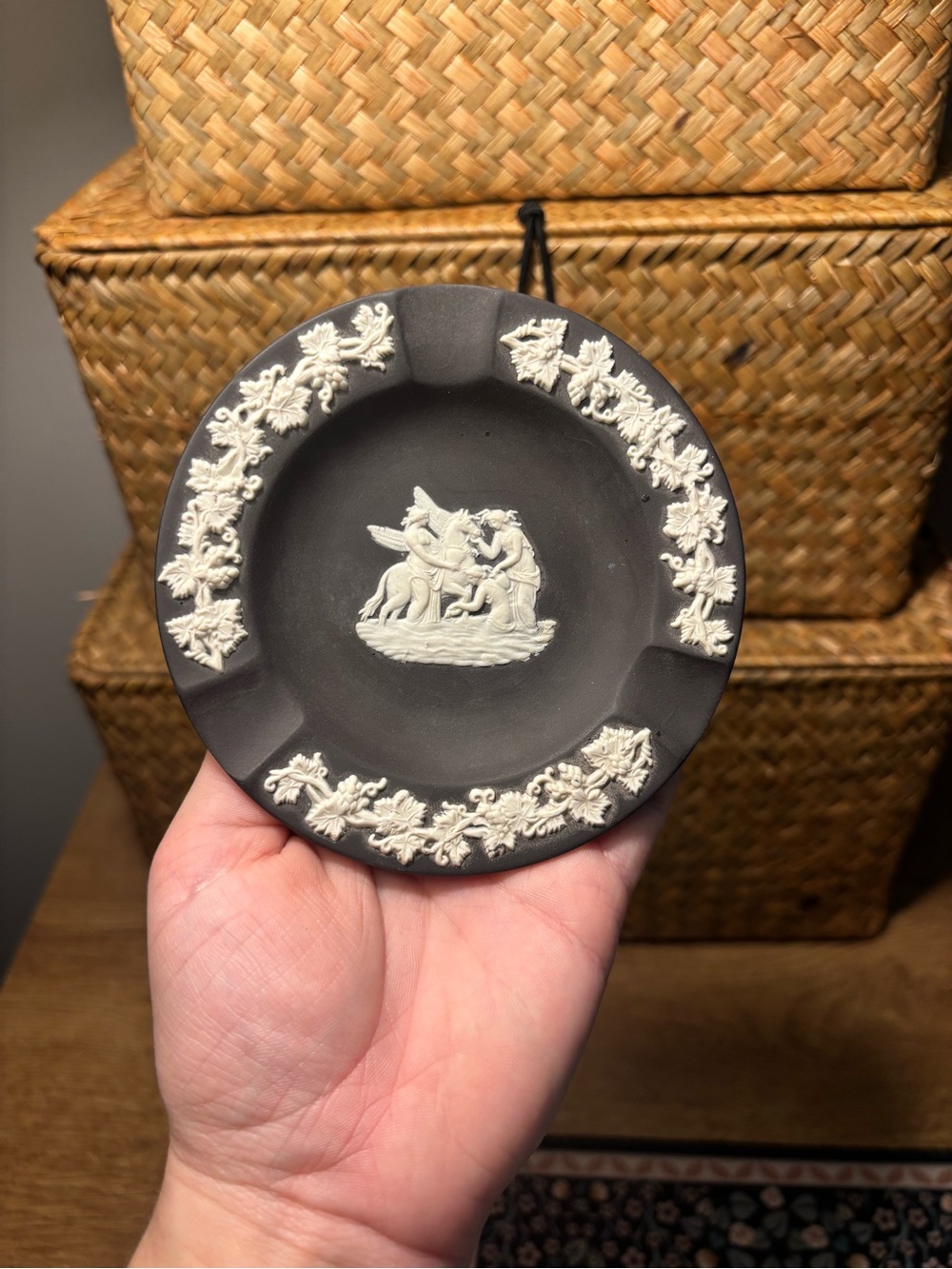 Vintage Classic Matte Black and Wedgewood Ashtray Made in England